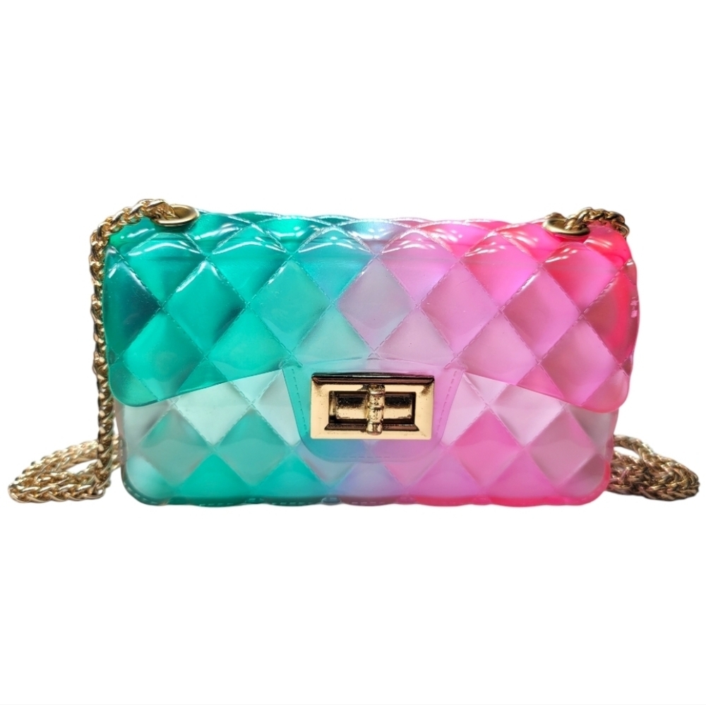 Brightly Colored Pink and Aqual Quilted Jelly Crossbody Bag
